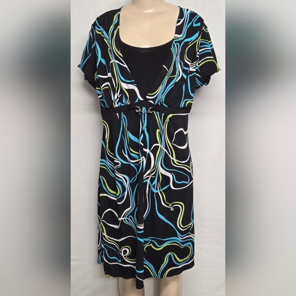 Notations Empire Dress XL Slinky Stretch Knit Built In Front Panel Knee Length